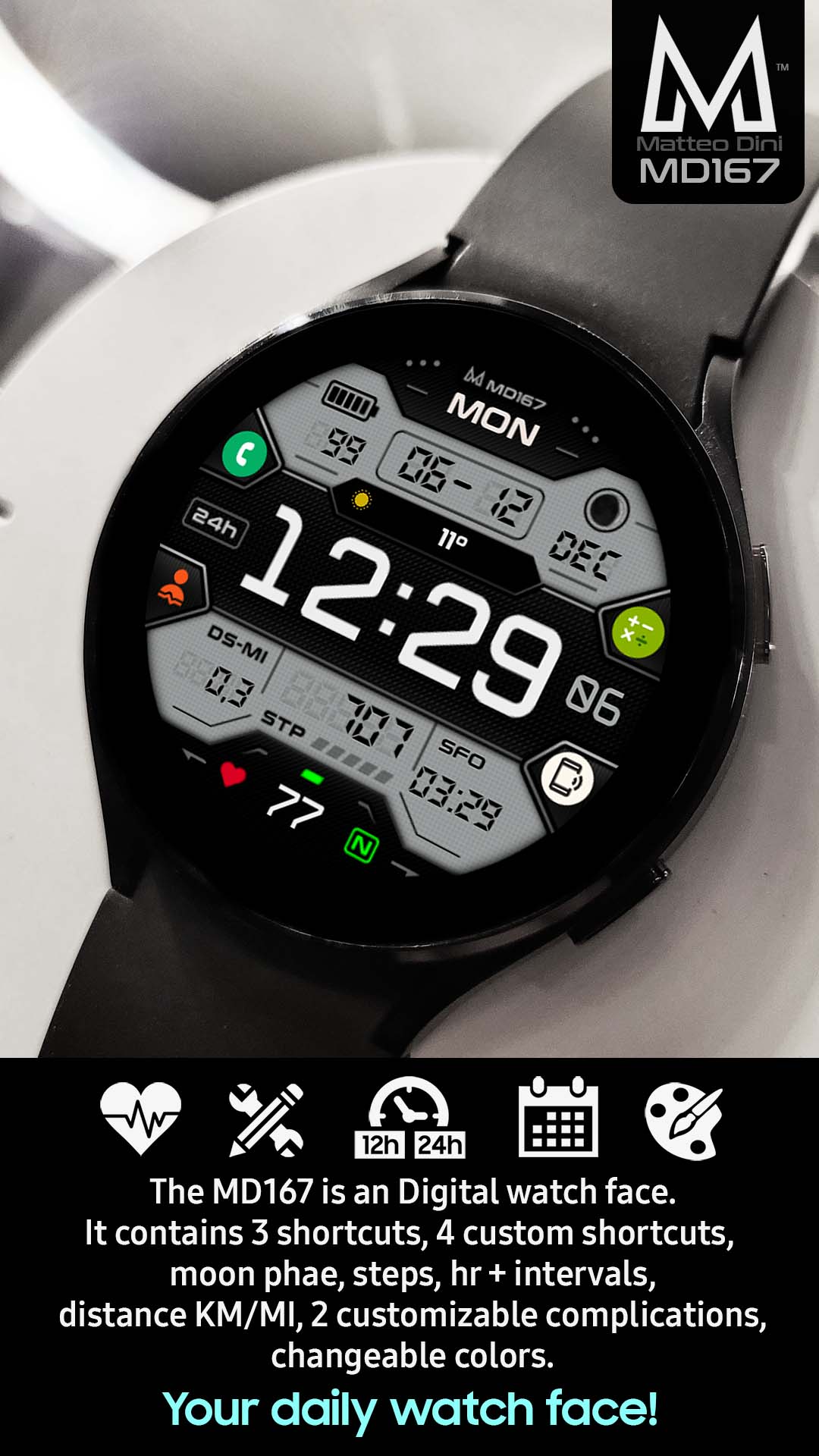 MD167 Digital watch face Matteo Dini MD Wear OS Tizen