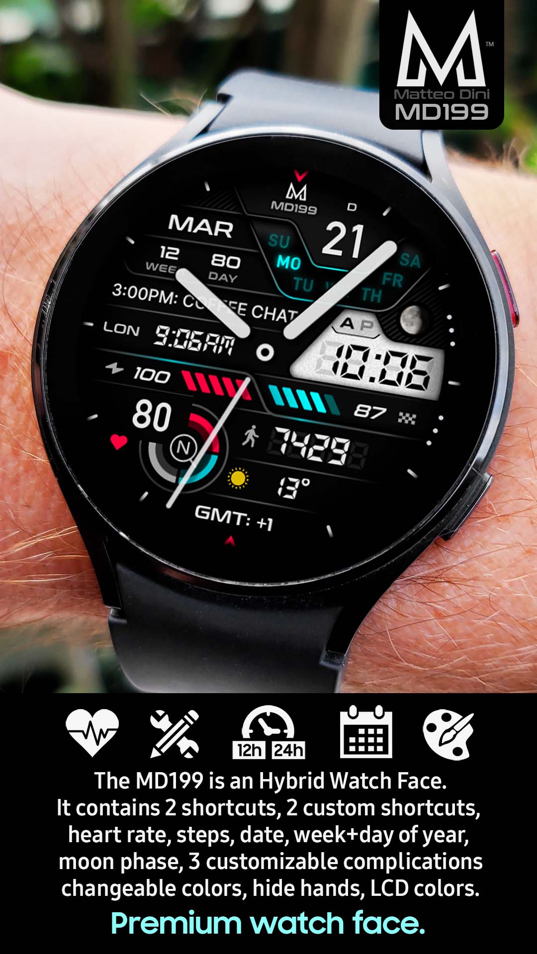 MD199 Hybrid watch face Matteo Dini MD Wear OS Tizen